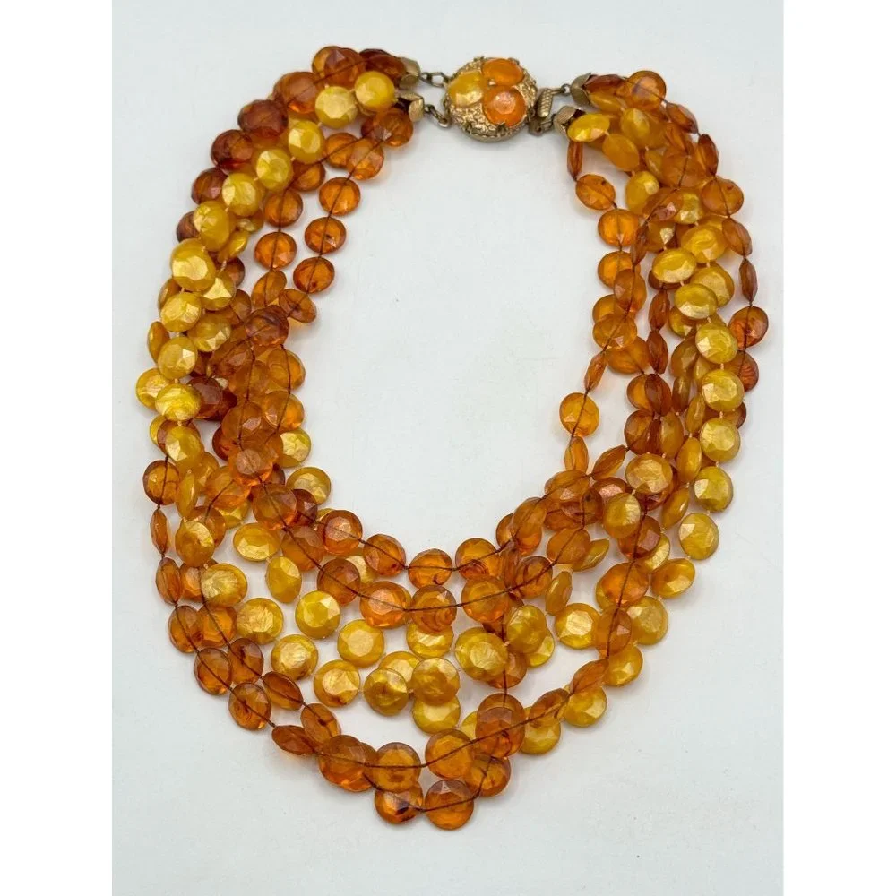 Vintage brown beaded multi strand sequin necklace - Picture 6 of 6